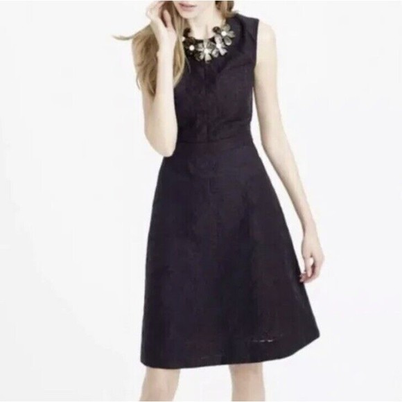 J Crew Dress 4 Textured Eyelet‎ Jacquard Dress Black C9228 Fit And Flare Career - Picture 1 of 16